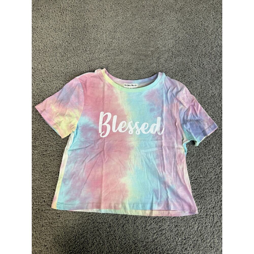 Daisy May Shirt Girls M Multicolor Tie Dye Blessed Crew Neck Short Sleeve
